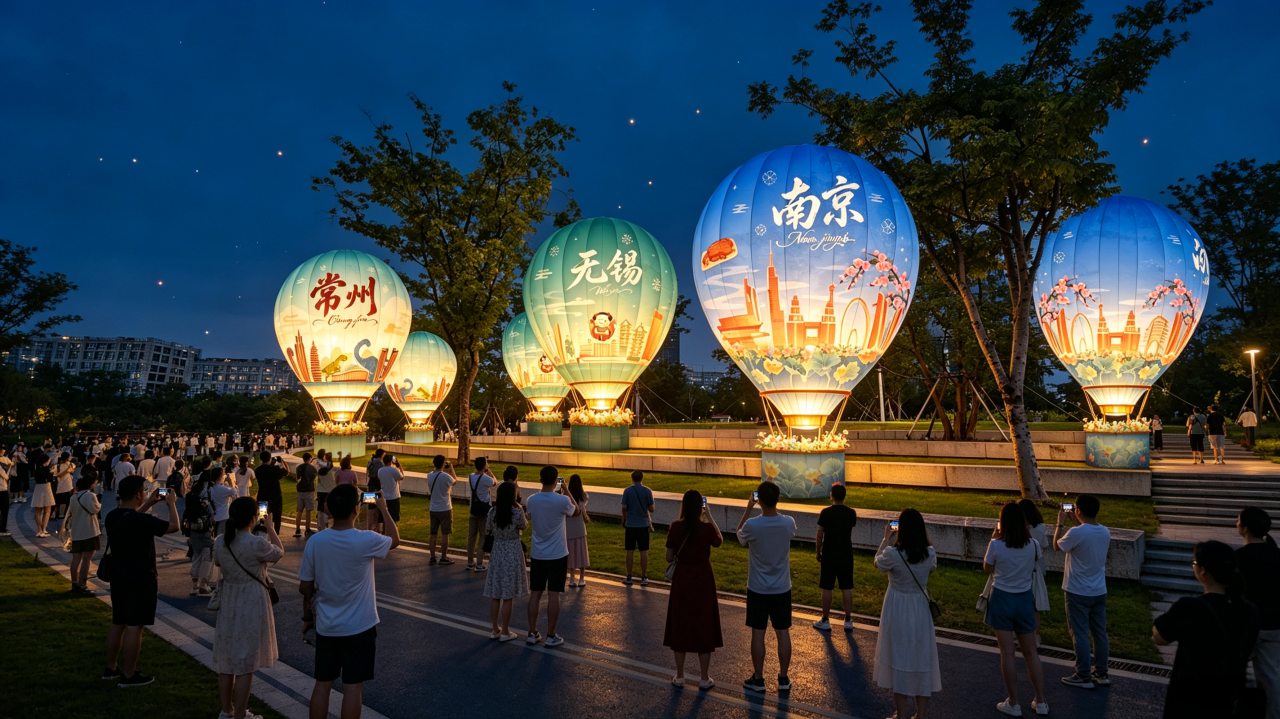 Instalaciones con forma de globos aerostáticos inspiradas en las ciudades del Corredor de Innovación Industrial Shanghai-Nanjing en el TOP Central Park..png