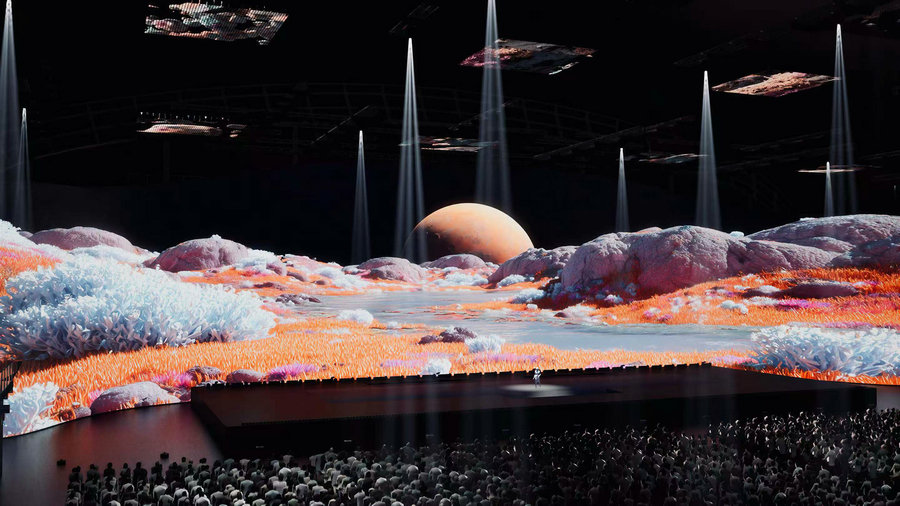 Hero Dome cuenta con una pantalla LED curva de 99 metros y 80 pantallas en el techo para crear un entorno visual inmersivo de 360 grados que envuelve por completo al público en un espectáculo con temática marina..jpeg