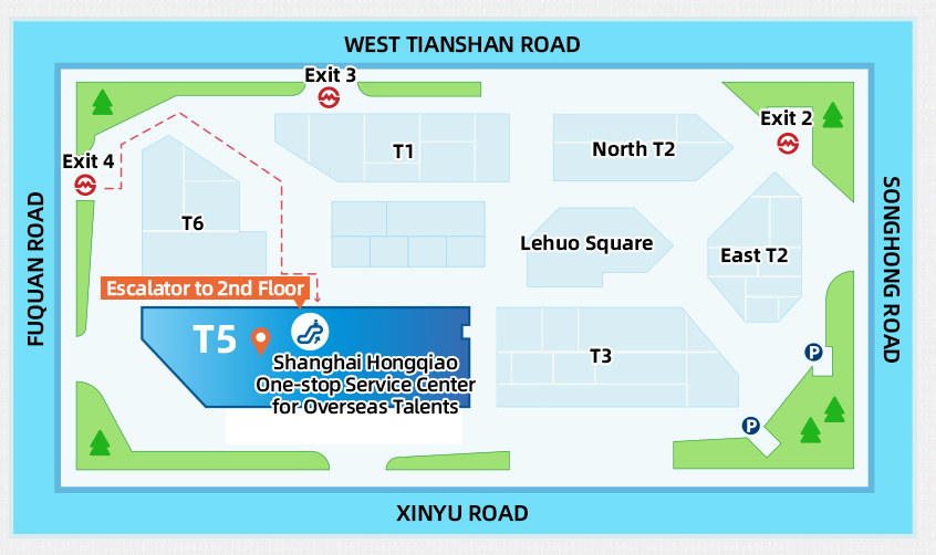 Mapa guía del Centro de Servicio Integral para Talentos Extranjeros de Shanghai en Hongqiao